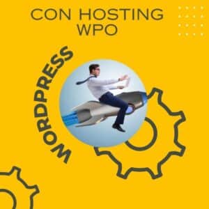 Mantenimeinto WordPress con hosting para wpo con un hombre en un cohete.